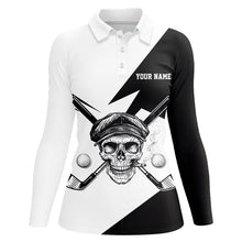 Load image into Gallery viewer, Black and White Skull golf clubs Women golf polo shirt custom Skull golf tops personalized golf gifts NQS8830