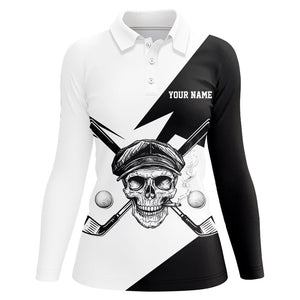 Black and White Skull golf clubs Women golf polo shirt custom Skull golf tops personalized golf gifts NQS8830