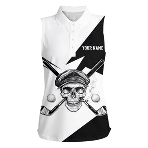 Black and White Skull golf clubs Women sleeveless polo shirt custom Skull golf tops unique golf gifts NQS8830