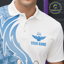 Load image into Gallery viewer, White and Blue Ice pattern Christmas Bowling shirts for men Custom Xmas Team bowling jerseys NQS10967