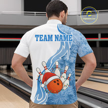 Load image into Gallery viewer, White and Blue Ice pattern Christmas Bowling shirts for men Custom Xmas Team bowling jerseys NQS10967