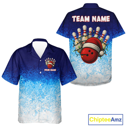 Blue Ice pattern Christmas Team Hawaiian Bowling Jerseys Custom Xmas bowling gifts NQS10969