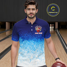 Load image into Gallery viewer, Blue Ice pattern Christmas Team Bowling Polo, Quarter Zip shirts for men Custom Xmas bowling gifts NQS10969