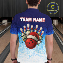 Load image into Gallery viewer, Blue Ice pattern Christmas Team Bowling Polo, Quarter Zip shirts for men Custom Xmas bowling gifts NQS10969