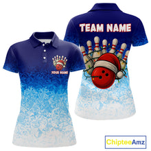 Load image into Gallery viewer, Blue Ice pattern Christmas Team Bowling Polo, Quarter Zip shirts for Women Custom Xmas bowling gifts NQS10969