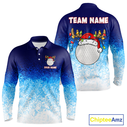 Blue Ice pattern Mens Christmas Golf Shirts Custom Golf clothes For Men, Christmas gifts NQS10970