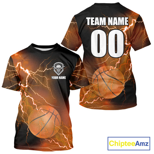 Custom orange lightning thunder Basketball Team Jersey, personalized All Over Print Basketball Shirts NQS11354
