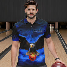 Load image into Gallery viewer, Personalized Blue Flame Eagle Custom Bowling Team Shirts For Mens, Fire Eagle Bowling League Jersey NQS9614
