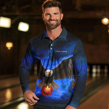 Load image into Gallery viewer, Personalized Blue Flame Eagle Custom Bowling Team Shirts For Mens, Fire Eagle Bowling League Jersey NQS9614