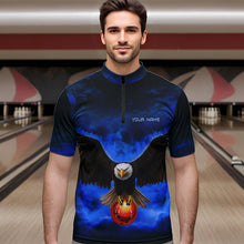 Load image into Gallery viewer, Personalized Blue Flame Eagle Custom Bowling Team Shirts For Mens, Fire Eagle Bowling League Jersey NQS9614