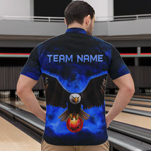 Load image into Gallery viewer, Personalized Blue Flame Eagle Custom Bowling Team Shirts For Mens, Fire Eagle Bowling League Jersey NQS9614