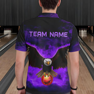 Personalized Purple Flame Eagle Custom Bowling Team Shirts For Mens, Fire Eagle Bowling League Jersey NQS9615