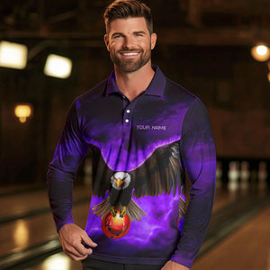 Personalized Purple Flame Eagle Custom Bowling Team Shirts For Mens, Fire Eagle Bowling League Jersey NQS9615
