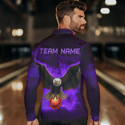 Personalized Purple Flame Eagle Custom Bowling Team Shirts For Mens, Fire Eagle Bowling League Jersey NQS9615