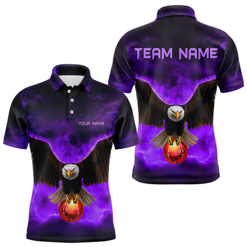 Personalized Purple Flame Eagle Custom Bowling Team Shirts For Mens, Fire Eagle Bowling League Jersey NQS9615