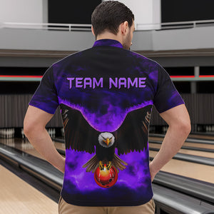 Personalized Purple Flame Eagle Custom Bowling Team Shirts For Mens, Fire Eagle Bowling League Jersey NQS9615
