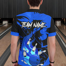 Load image into Gallery viewer, Eagle flame bowling ball and pins custom Mens Bowling Shirts, team bowling jerseys | Blue NQS9616