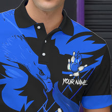Load image into Gallery viewer, Eagle flame bowling ball and pins custom Mens Bowling Shirts, team bowling jerseys | Blue NQS9616