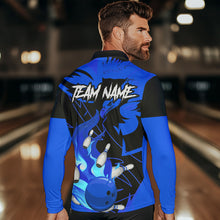 Load image into Gallery viewer, Eagle flame bowling ball and pins custom Mens Bowling Shirts, team bowling jerseys | Blue NQS9616