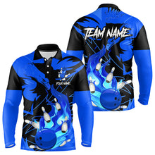 Load image into Gallery viewer, Eagle flame bowling ball and pins custom Mens Bowling Shirts, team bowling jerseys | Blue NQS9616