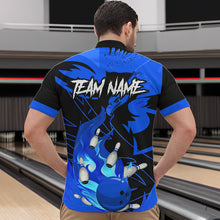 Load image into Gallery viewer, Eagle flame bowling ball and pins custom Mens Bowling Shirts, team bowling jerseys | Blue NQS9616