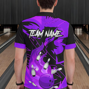 Eagle flame bowling ball and pins custom Mens Bowling Shirts, team bowling jerseys | Purple NQS9617