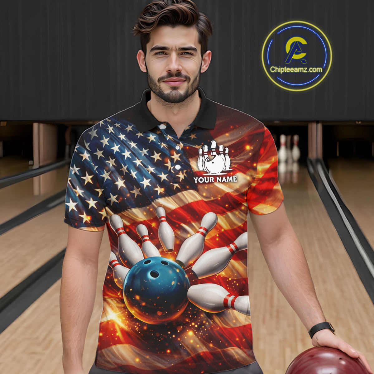 American Flag Bowling Ball and pins Bowling Shirts for Men Custom Patriotic Bowling Team jerseys NQS11698