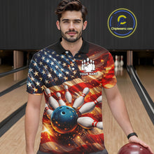 Load image into Gallery viewer, American Flag Bowling Ball and pins Bowling Shirts for Men Custom Patriotic Bowling Team jerseys NQS11698