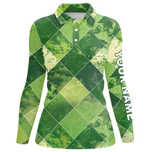 Load image into Gallery viewer, Green argyle plaid pattern Womens golf polo shirts custom ladies golf apparel, green golf tops NQS7373
