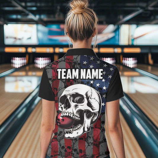 American Flag Skull Camo Bowling Shirt For Women Custom patriotic Team Jersey bowling attire for Women NQS9790