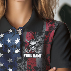 American Flag Skull Camo Golf Polo shirt for Women Custom patriotic golf team uniform NQS9791