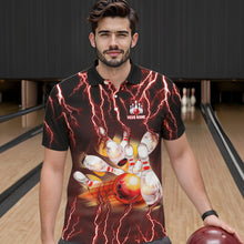 Load image into Gallery viewer, Personalized Red Lightning Thunder Bowling Shirt For Men Custom Bowling Team bowling attire for men NQS9793