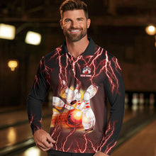 Load image into Gallery viewer, Personalized Red Lightning Thunder Bowling Shirt For Men Custom Bowling Team bowling attire for men NQS9793