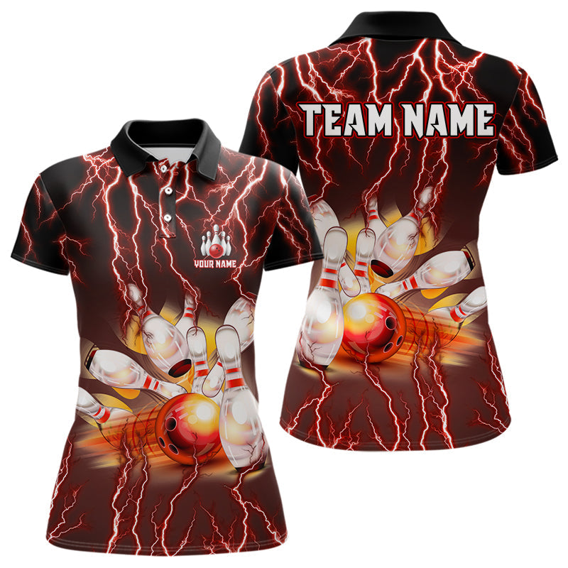 Personalized Red Lightning Thunder Bowling Shirt For Women Custom Bowling Team ladies bowling attire NQS9793