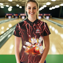 Load image into Gallery viewer, Personalized Red Lightning Thunder Bowling Shirt For Women Custom Bowling Team ladies bowling attire NQS9793