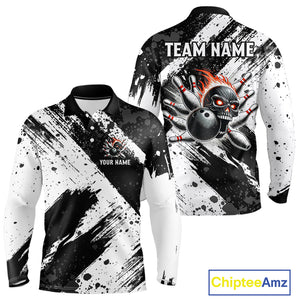 Black and White camo Flame Skull Bowling Shirts For Men Custom Bowling Team Jersey bowlers outfit NQS9795