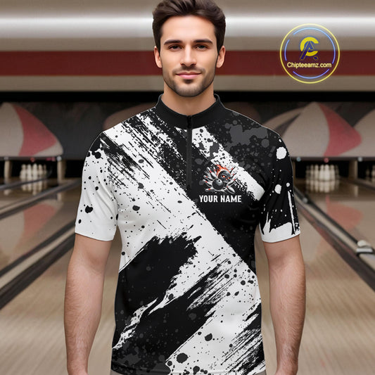 Black and White camo Flame Skull Bowling Shirts For Men Custom Bowling Team Jersey bowlers outfit NQS9795