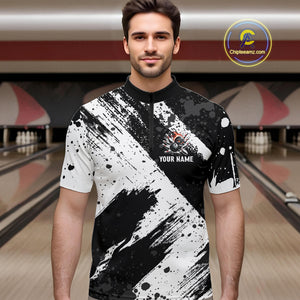 Black and White camo Flame Skull Bowling Shirts For Men Custom Bowling Team Jersey bowlers outfit NQS9795