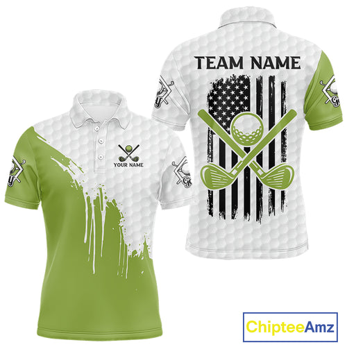 Green and White American Flag Golf Polo shirt for Men Custom patriotic golf team uniform outfit NQS9796