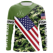 Load image into Gallery viewer, Green camo American flag Custom patriotic performance Fishing Shirts, tournament fishing jerseys NQS7566