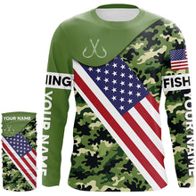 Load image into Gallery viewer, Green camo American flag Custom patriotic performance Fishing Shirts, tournament fishing jerseys NQS7566