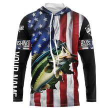 Load image into Gallery viewer, Largemouth Bass fishing American Flag Patriotic Fourth of July personalized fishing shirts NQS403