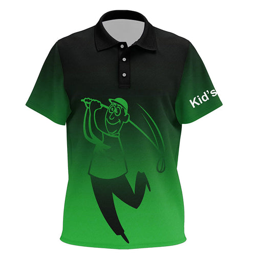Kid golf polos shirts custom name green gradient golf apparel, coolest polo shirts for kid NQS7952