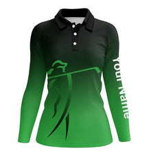 Load image into Gallery viewer, Womens golf polos shirts custom name green gradient golf apparel, coolest polo shirts for ladies NQS7952