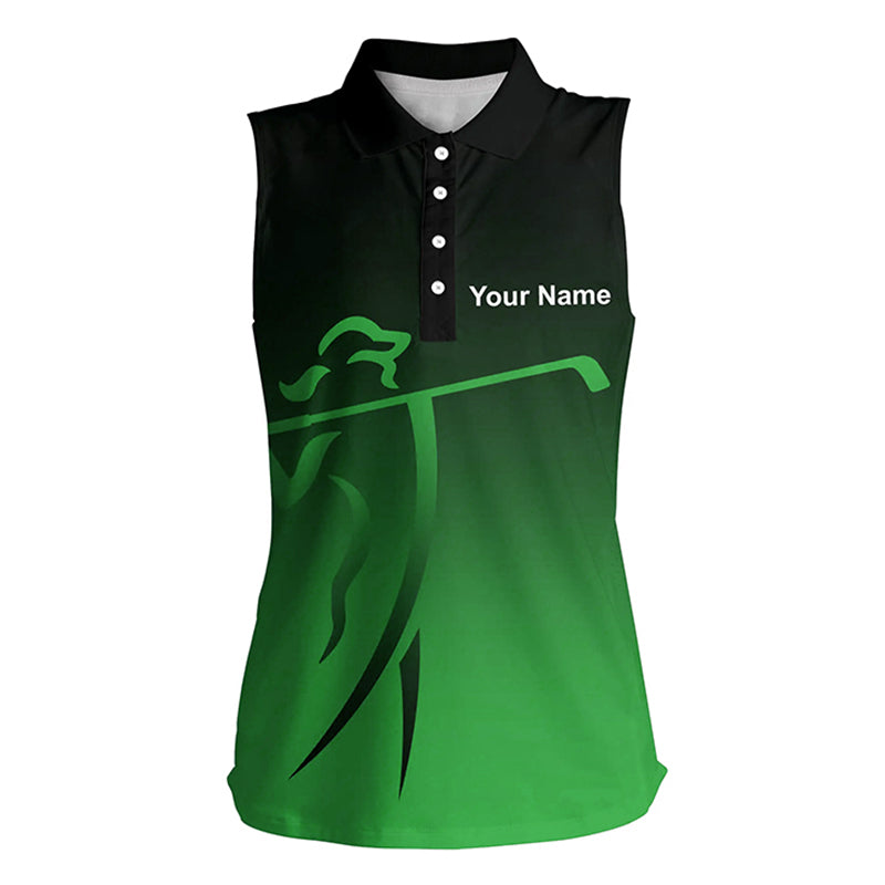 Womens sleeveless golf polos shirts custom green gradient golf apparel, coolest polo shirts for ladies NQS7952