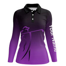 Load image into Gallery viewer, Womens golf polos shirts custom name purple gradient golf apparel, coolest polo shirts for ladies NQS7953