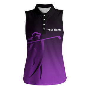 Womens sleeveless golf polos shirts custom purple gradient golf apparel, coolest polo shirt for ladies NQS7953