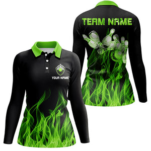 Green flame Womens bowling polo shirt black Bowling Jerseys Personalized Bowling Team Shirts NQS6034