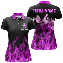 Load image into Gallery viewer, Purple flame Womens bowling polo shirt black Bowling Jerseys Personalized Bowling Team Shirts NQS6035