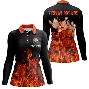 Flame Womens bowling polo shirt black Bowling Jerseys Personalized Bowling Team Shirts NQS6036